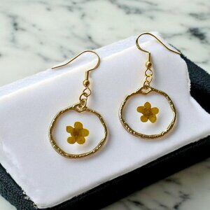 Gold Forget Me Not Earrings Encased in Resin - Handmade Floral Jewelry, Unique